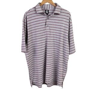 FootJoy FJ‎ Golf Performance Polo Gray Red Stripes Short Sleeve Preppy XL Men's